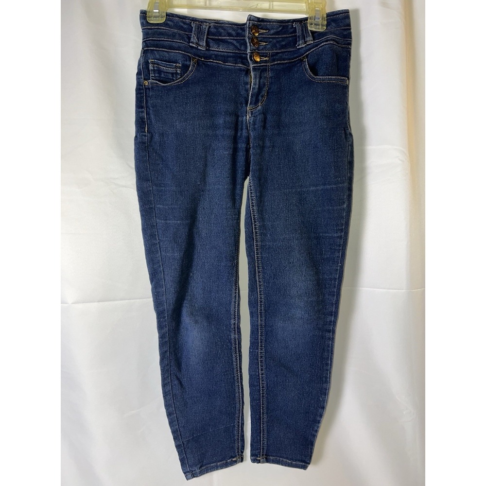 Blue Spice Girls 7/8‎ Dark Blue 3 Button Denim High Waist Skinny Ankle Jeans